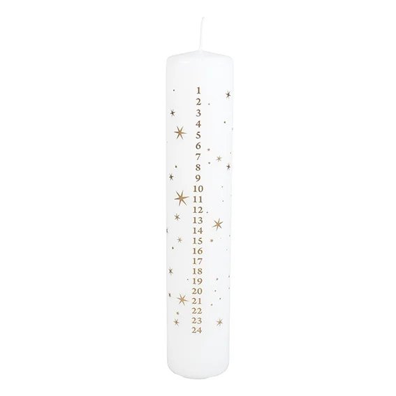 Calendar candle with gold stars, 25 cm