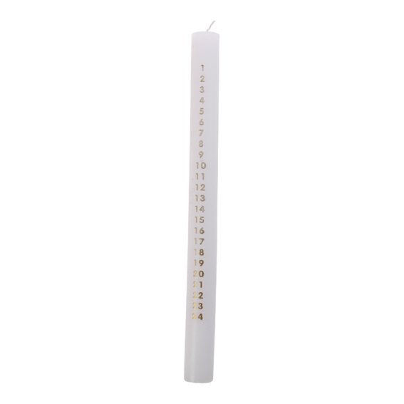 calendar candle - white with golden numbers 25 cm