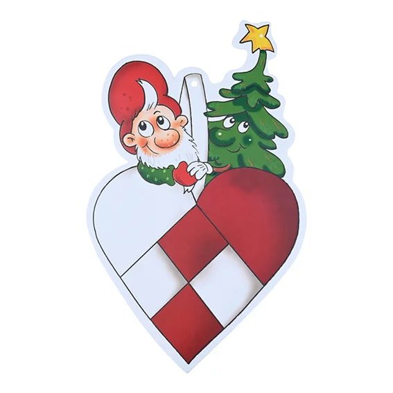 8 Gift tags with Nisse in Christmas heart 