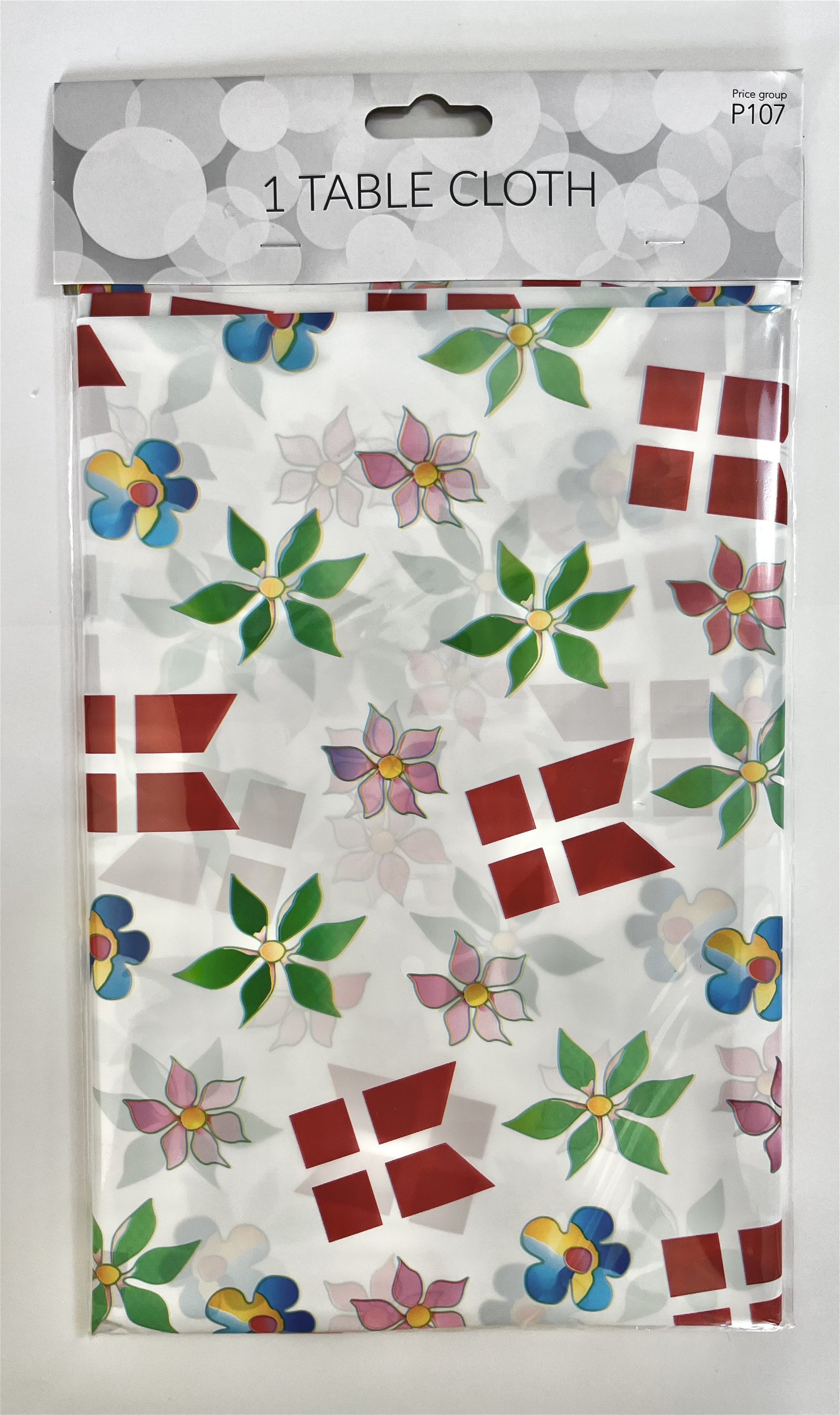 plastic tablecloth with flowers and flags