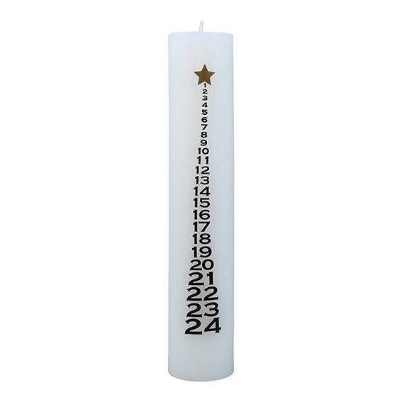Calendar candle - white with black numbers