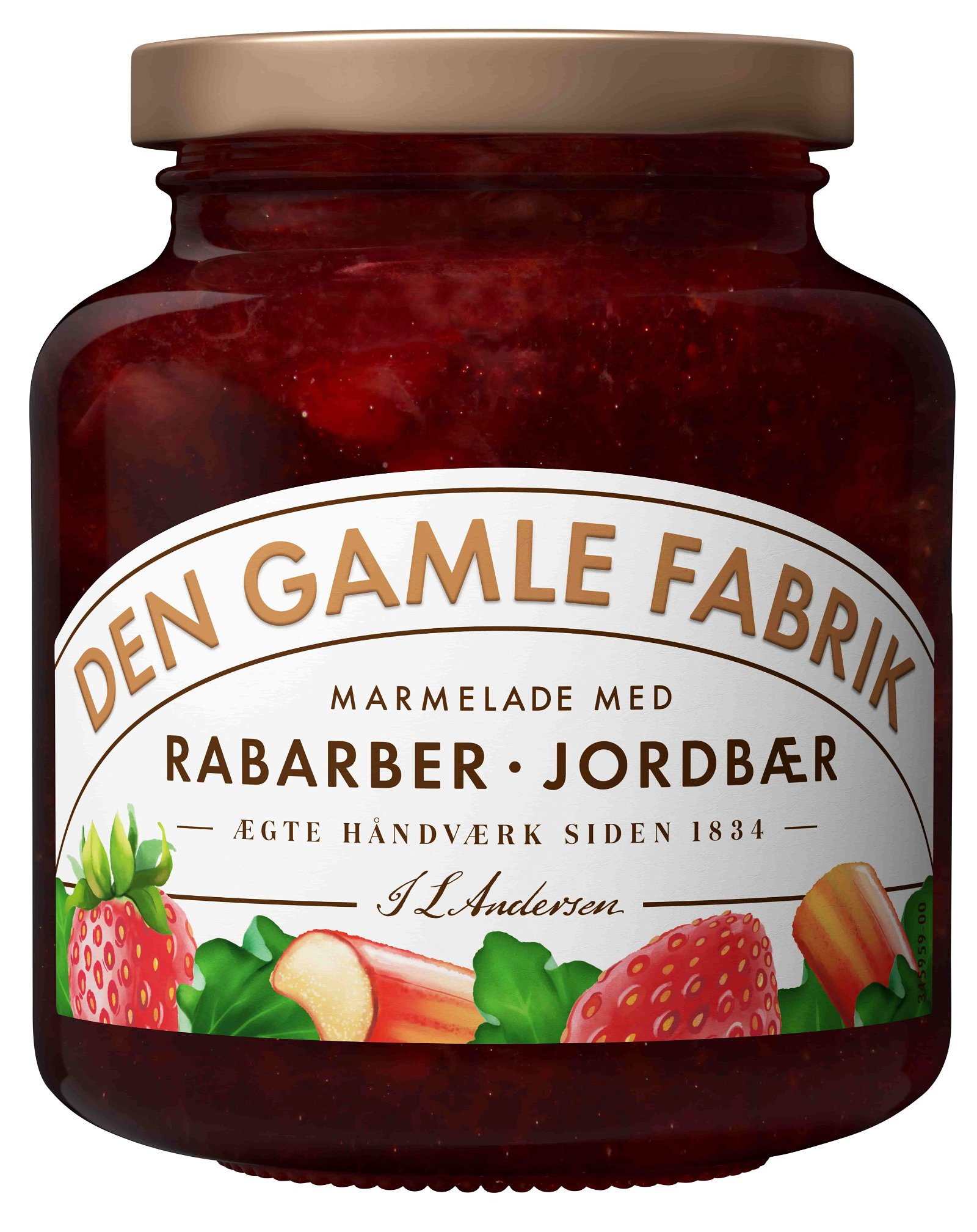 Den Gamle Fabrik strawberry and rhubarb jam, 380g